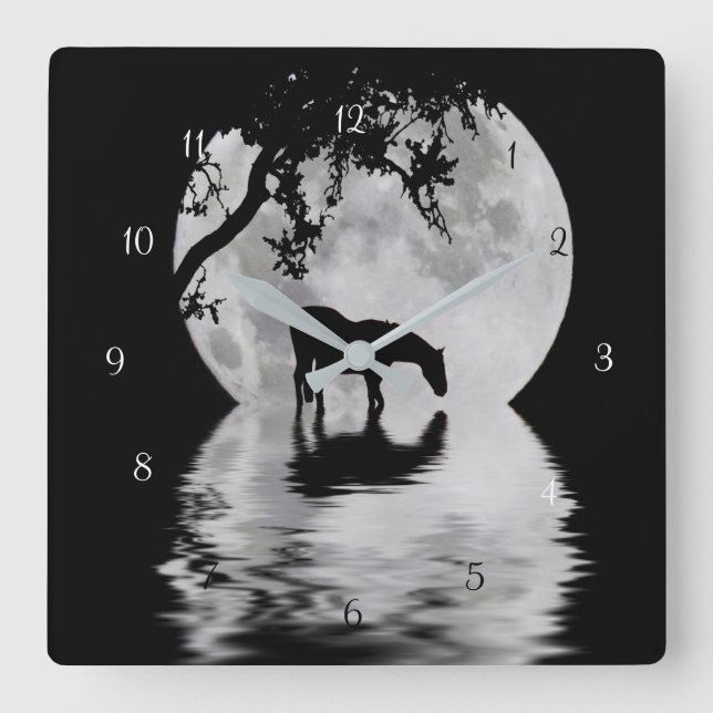Reloj Cuadrado Fantasía Luna llena y País de Caballos (Anverso)
