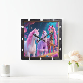 Reloj Cuadrado Fantasía mágica de Unicornios