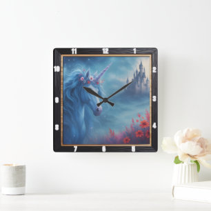 Reloj Cuadrado Fantasía mágica del castillo de unicornio