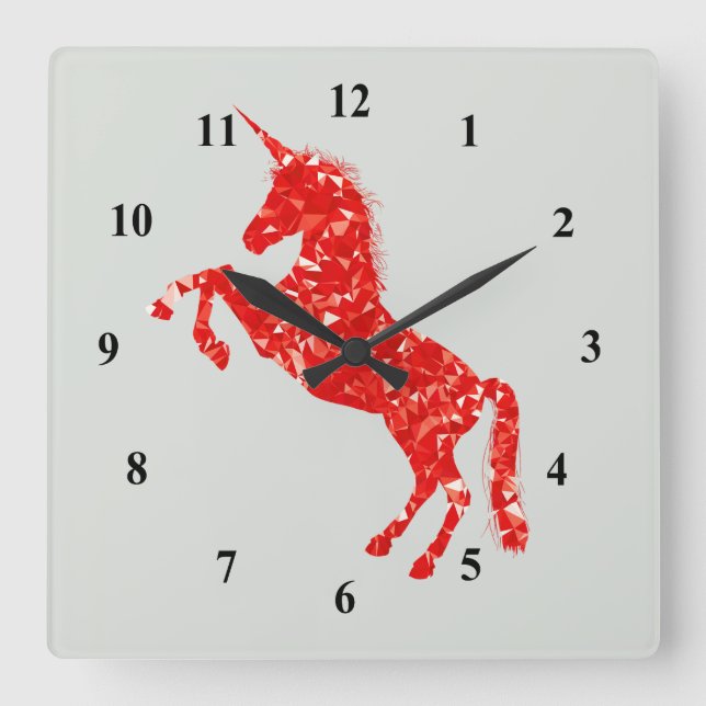 Reloj Cuadrado Fantasía mítica del purpurina rojo Unicornio (Anverso)
