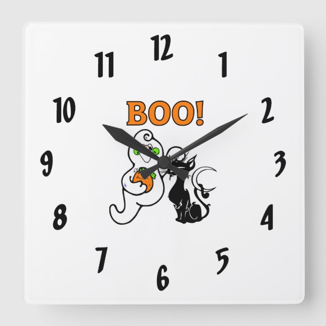 Reloj Cuadrado Fantasma y gato negro (Anverso)