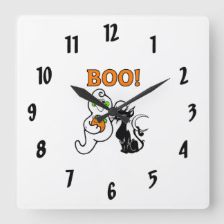 Reloj Cuadrado Fantasma y gato negro