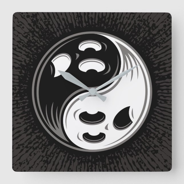 Reloj Cuadrado Fantasma Yin Yang Negro y Blanco (Anverso)