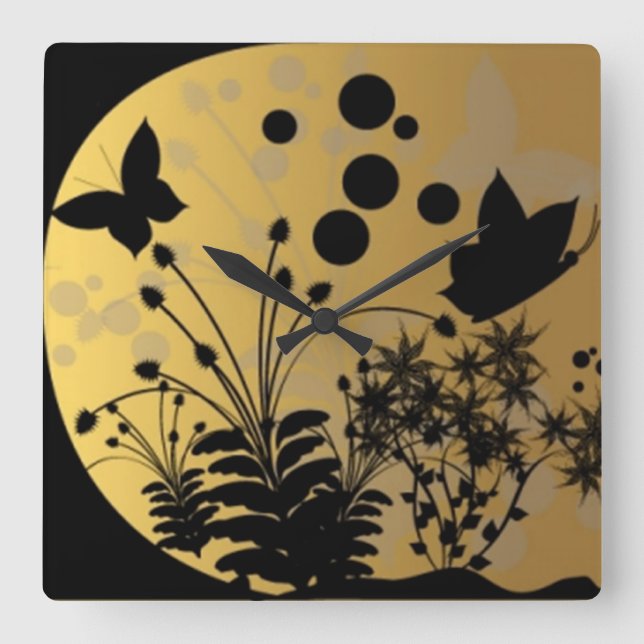 Reloj Cuadrado Fantasy Garden Silhouette Wall Clock (Anverso)