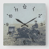 Vintage Tractor de Pilas Redondo Pared Relojes