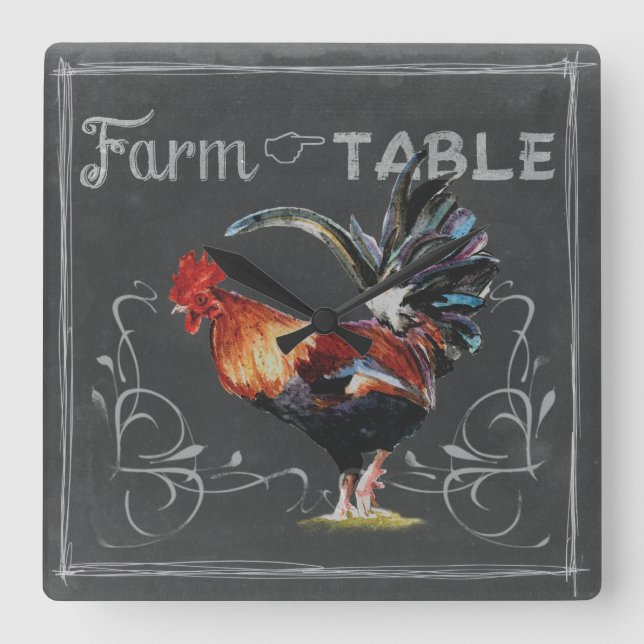 Reloj Cuadrado Farm to Table Rooster (Anverso)