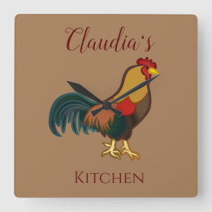 Reloj Cuadrado Farmhouse Rooster Design Kitchen Square Wall Clock