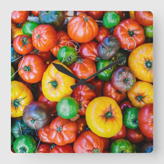 Reloj Cuadrado Farms | Colorful Tomato Harvest (Anverso)