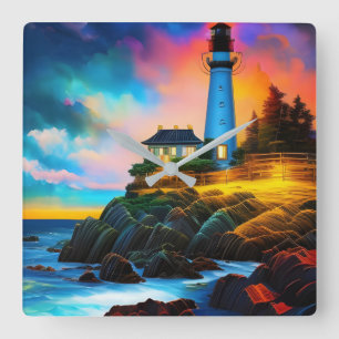 Reloj Cuadrado Faro al atardecer
