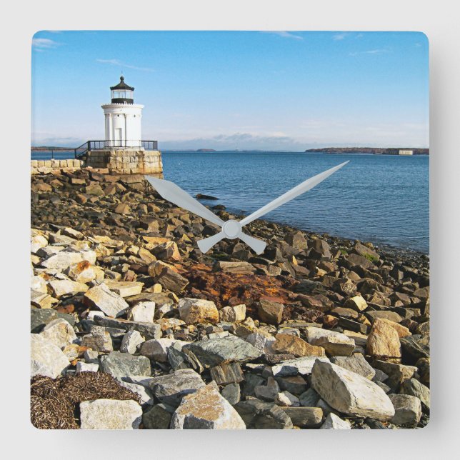 Reloj Cuadrado Faro de aguas residuales de Portland, Maine (Anverso)