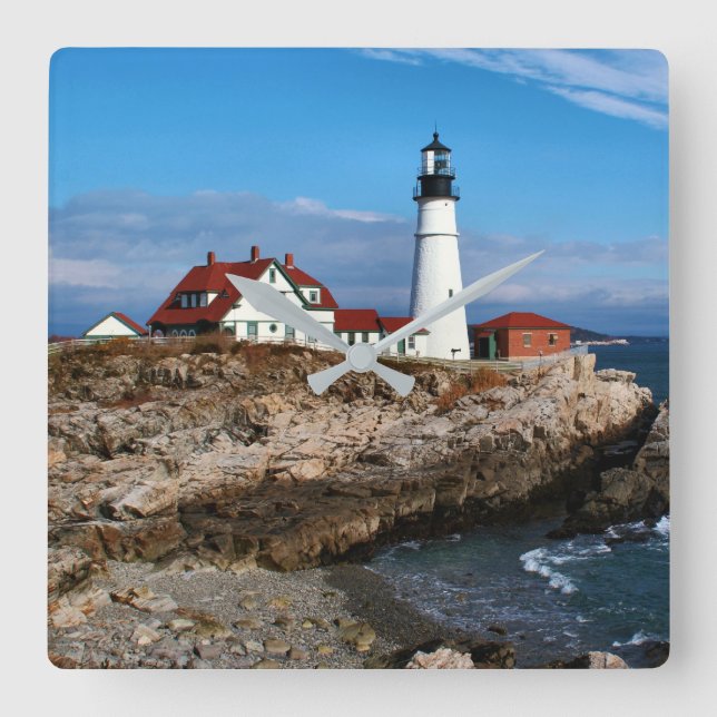 Reloj Cuadrado Faro de Portland Head, Maine (Anverso)