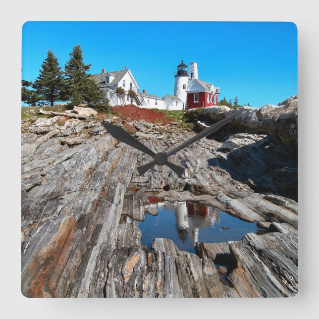 Reloj Cuadrado Faro del punto de Pemaquid, Maine (Anverso)
