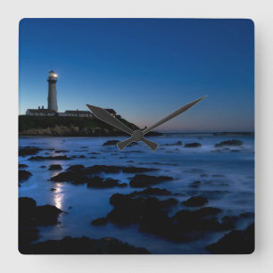 Reloj Cuadrado Faro el Half Moon Bay, Ca del punto de la paloma