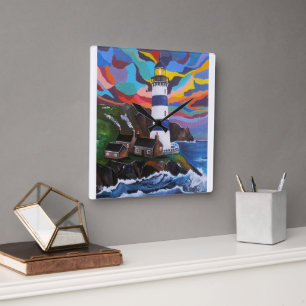 Reloj Cuadrado Faro sobre las olas Pintura de Alfred Fox
