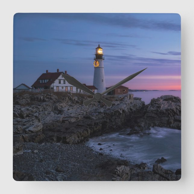 Reloj Cuadrado Faros | Faro Cape Elizabeth Maine (Anverso)
