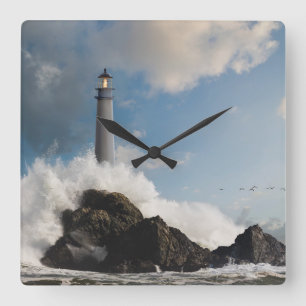 Reloj Cuadrado Faros   Faro Con Ondas Caídas