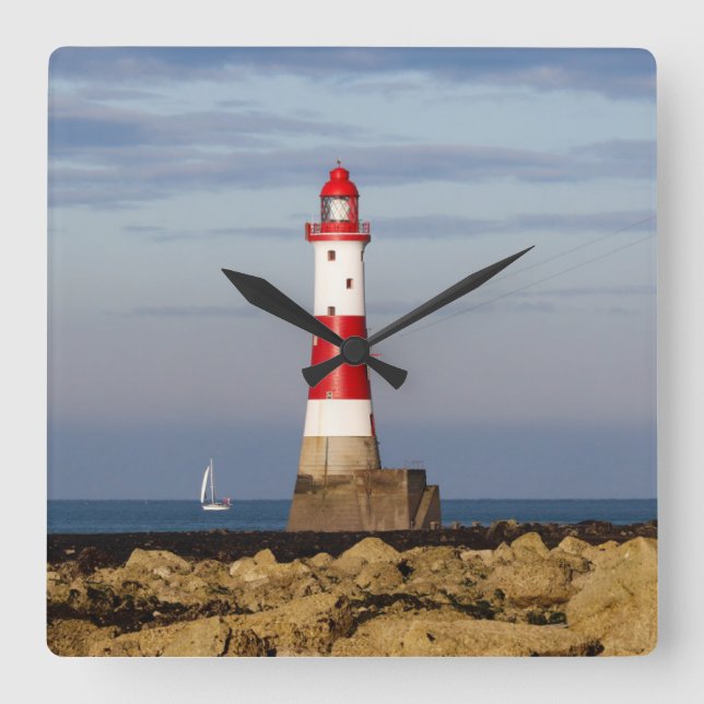 Reloj Cuadrado Faros | Faro de Beach Head en Inglaterra (Anverso)