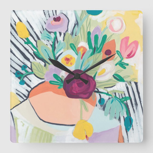 Reloj Cuadrado Fauvist Floral II (Anverso)