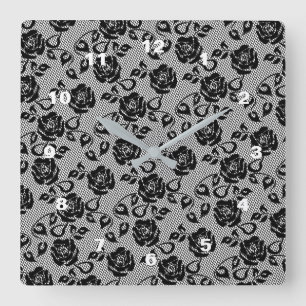 Reloj Cuadrado Faux Black Lace Rosas Fishnets - Romántico moderno