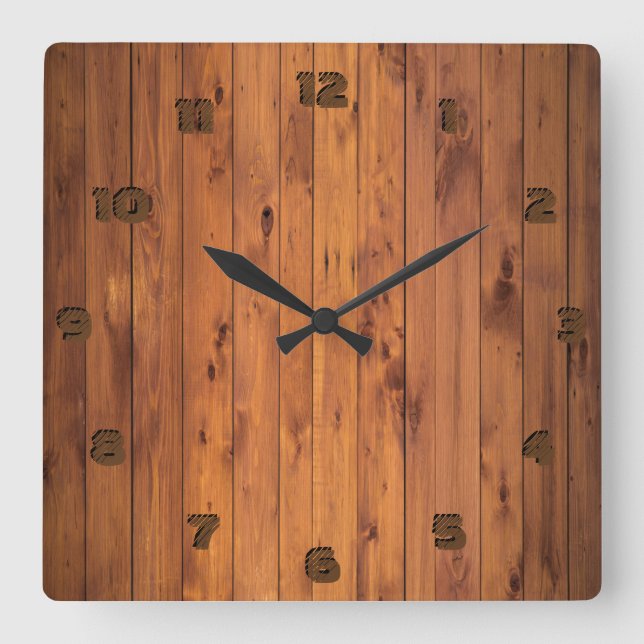 Reloj Cuadrado Faux Cherry Wood Estilizada Número 3d (Anverso)