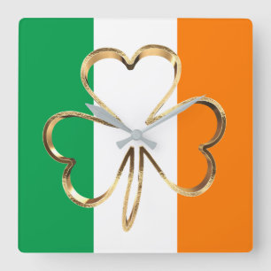 Reloj Cuadrado Faux Gold Shamrock Clover Irish Flag