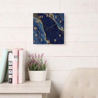 Reloj Cuadrado Faux Marble Navy Gold Shades 