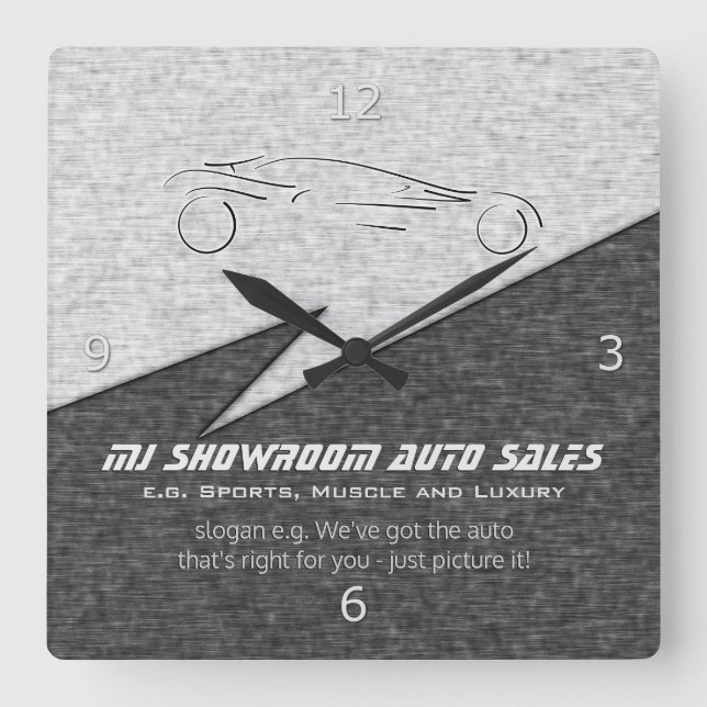 Reloj Cuadrado Faux metalizado, plata auto - Auto Sales Showroom (Anverso)