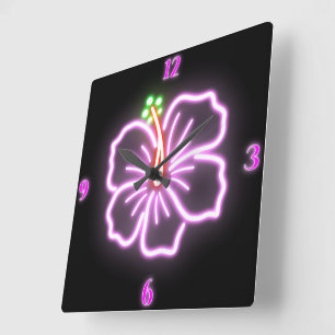 Reloj Cuadrado Faux Neon Hibiscus Wall Clock