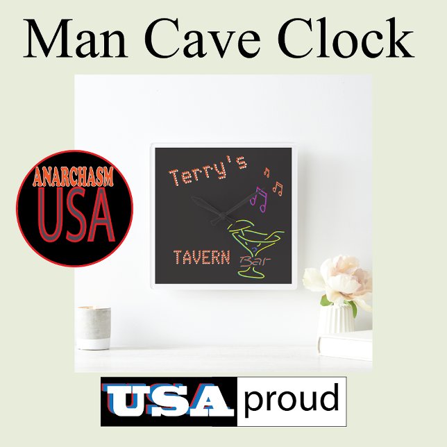 Reloj Cuadrado Faux Neon Rótulo Personalizado Mancave Tavern Club (Subido por el creador)