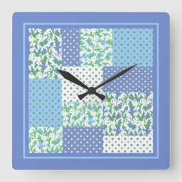 Reloj Cuadrado Faux Patchwork Nieve el verde azul y polkas