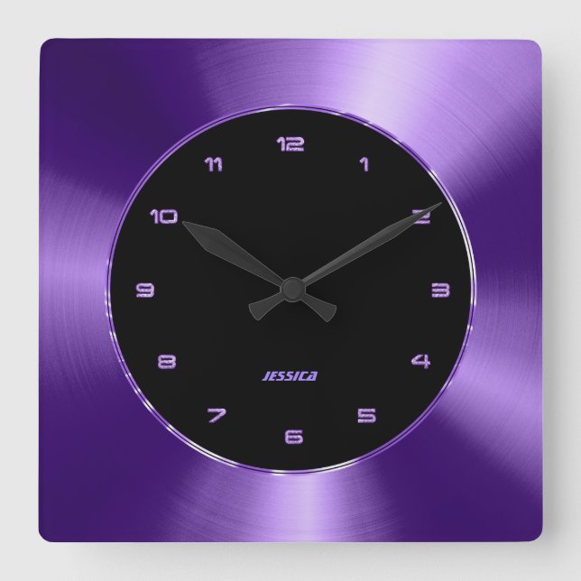 Reloj Cuadrado Faux Purple Metallic Design Stainless Steless Look (Anverso)