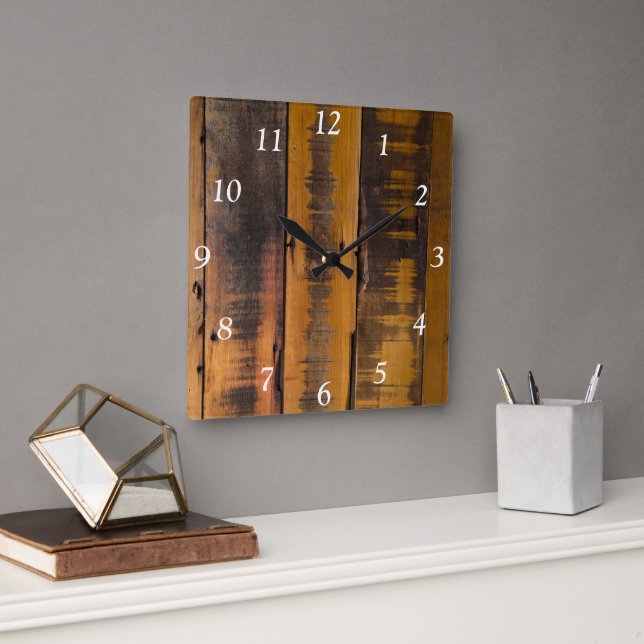 Reloj Cuadrado Faux Weathered Barn Wood (Oficina)