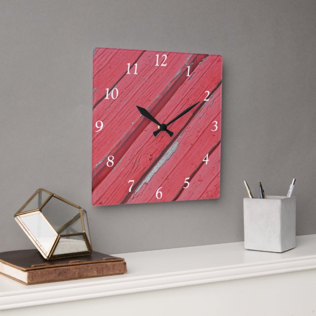Reloj Cuadrado Faux Weathered Red Barn Wood (Oficina)
