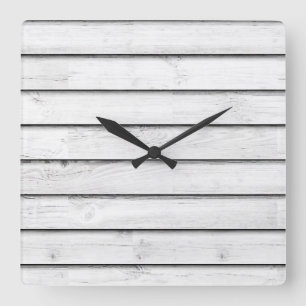 Reloj Cuadrado Faux Wood Slats   Blanco   PERSONALIZABLE