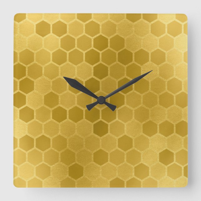 Reloj Cuadrado Faux Yellow Gold Hexagon (Anverso)