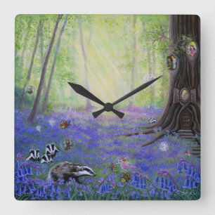 Reloj Cuadrado Fe de Bluebell de primavera