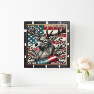 Reloj Cuadrado Feather Majestic Deer Flag