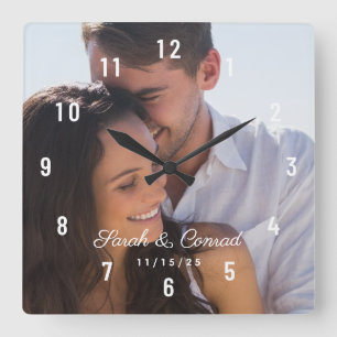 Reloj Cuadrado Fecha de Boda fotográfico personalizada