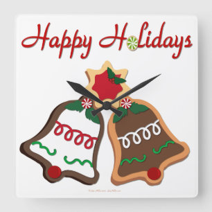 Reloj Cuadrado Felices Fiestas Galletas de Navidad Campanas