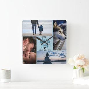 Reloj Cuadrado Felices nombres personalizados de Collage de fotos