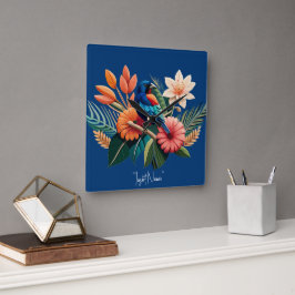 Reloj Cuadrado Felicidad Tropical: Una Fusión Vibrante de Flora