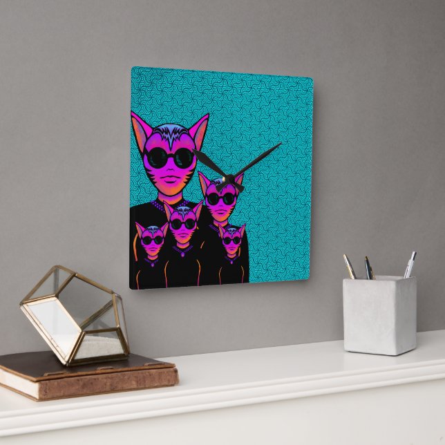 Reloj Cuadrado Feline character (Oficina)