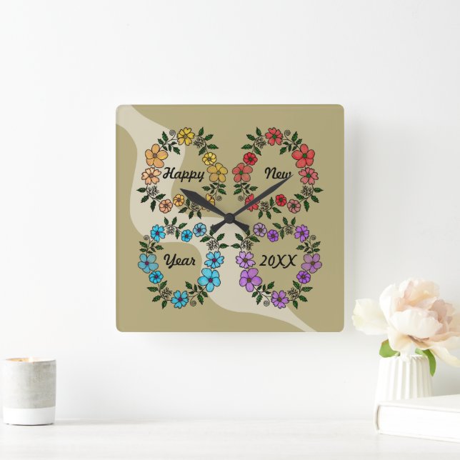 RELOJ CUADRADO FELIZ AÑO NUEVO 20XX PERSONALIZADO Y LUMINOSAS DE  (Hogar)