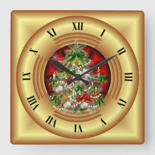 Reloj Cuadrado Feliz Árbol de Navidad ~ Saludos de temporada ~