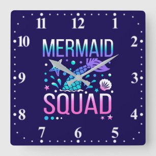 Reloj Cuadrado Feliz Cumpleaños Diseño de Fiesta de Sirenas en el