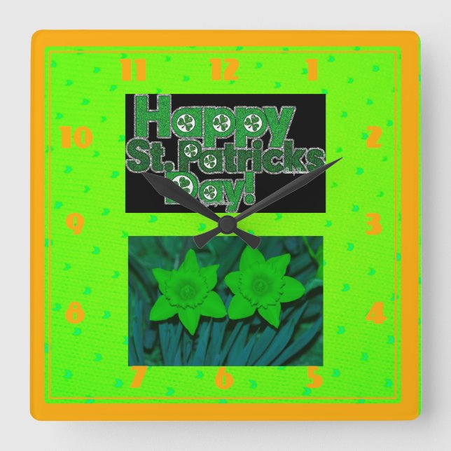 Reloj Cuadrado Feliz Día de San Patricio (Anverso)