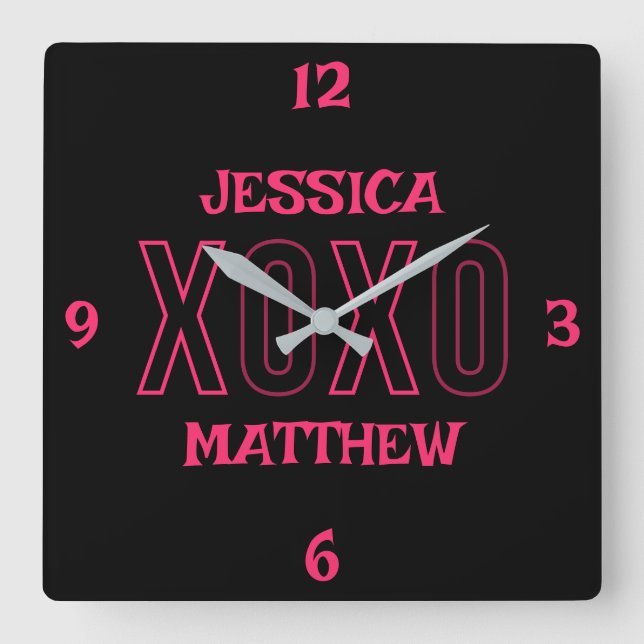 Reloj Cuadrado Feliz Día de San Valentín Dulce Nombre de la Parej (Anverso)