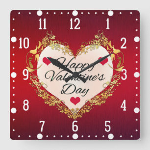 Reloj Cuadrado Feliz día de San Valentín en forma de corazón-4794