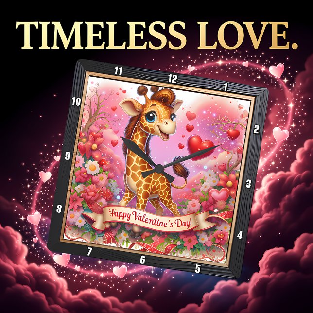 Reloj Cuadrado Feliz Día de San Valentín Jirafa (Subido por el creador)