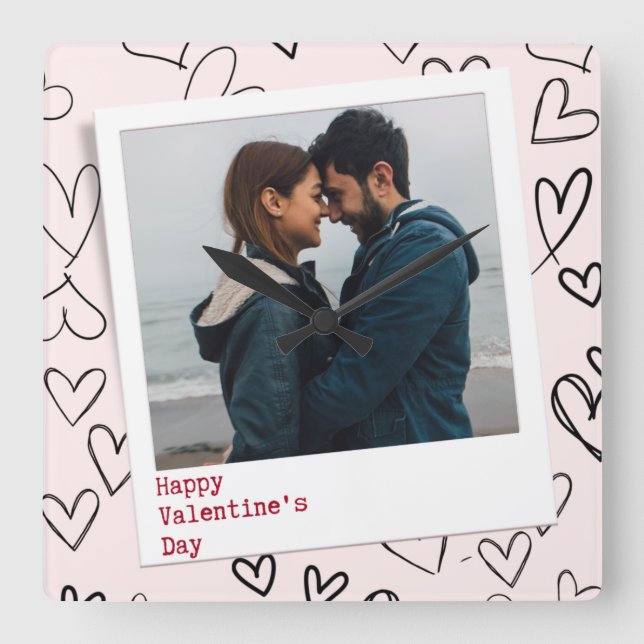 Reloj Cuadrado Feliz Día de San Valentín Moderna y elegante foto  (Anverso)